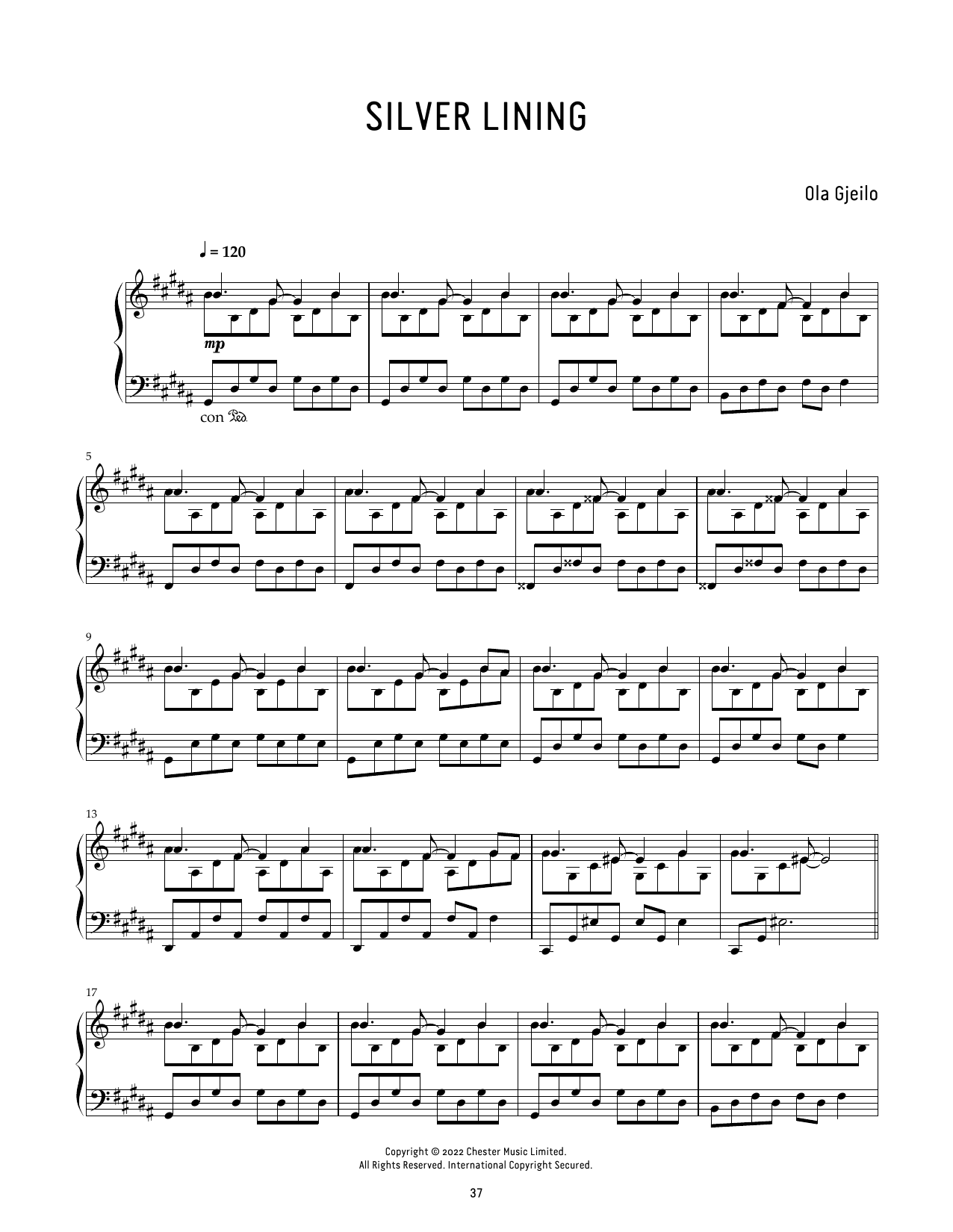 Ola Gjeilo Silver Lining Sheet Music Notes & Chords for Piano Solo - Download or Print PDF