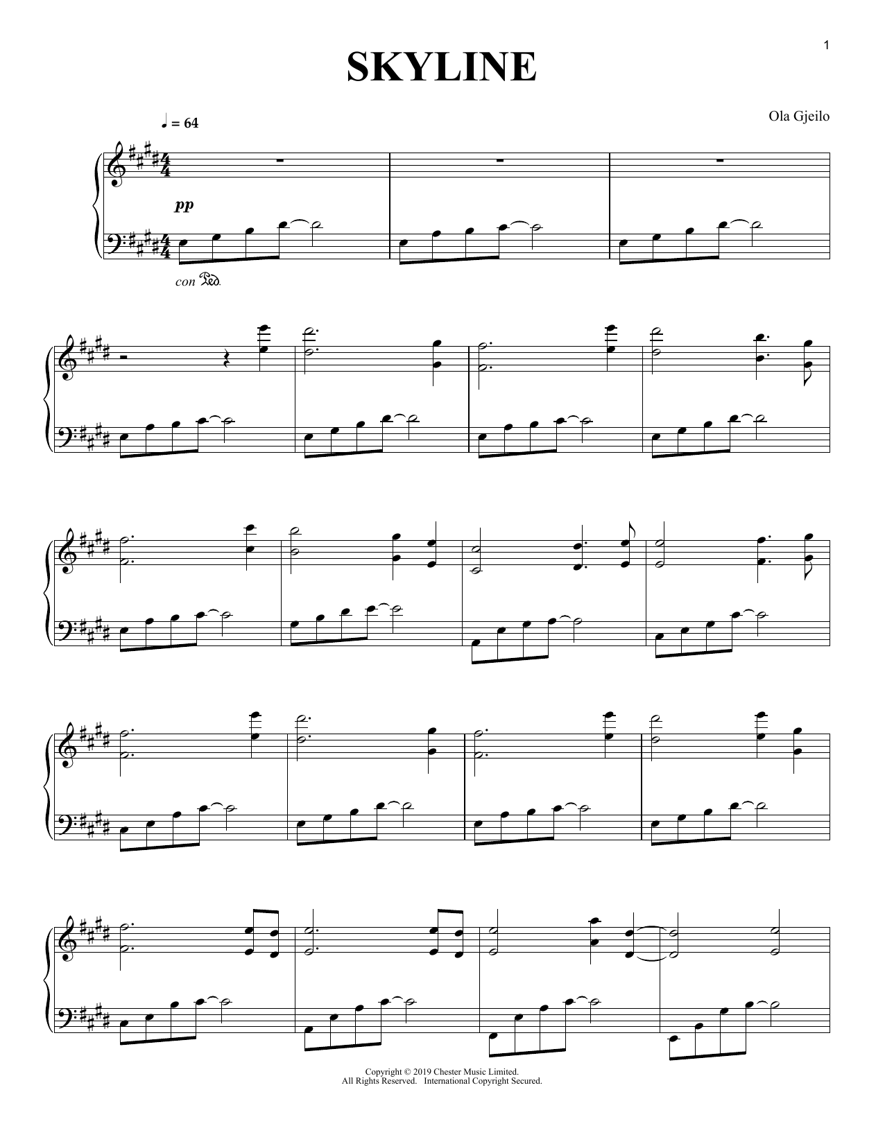 Ola Gjeilo Skyline Sheet Music Notes & Chords for Piano Solo - Download or Print PDF