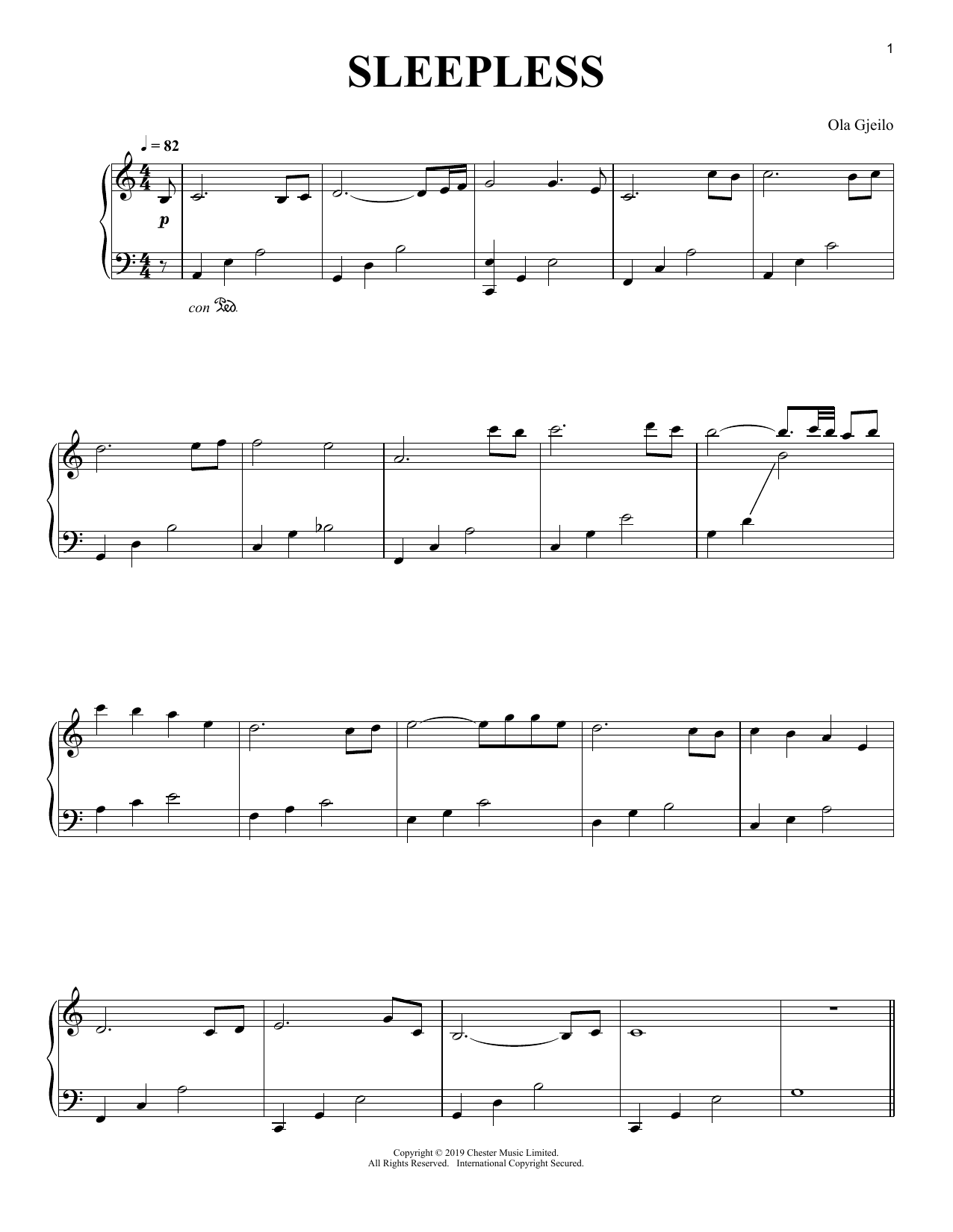 Ola Gjeilo Sleepless Sheet Music Notes & Chords for Piano Solo - Download or Print PDF