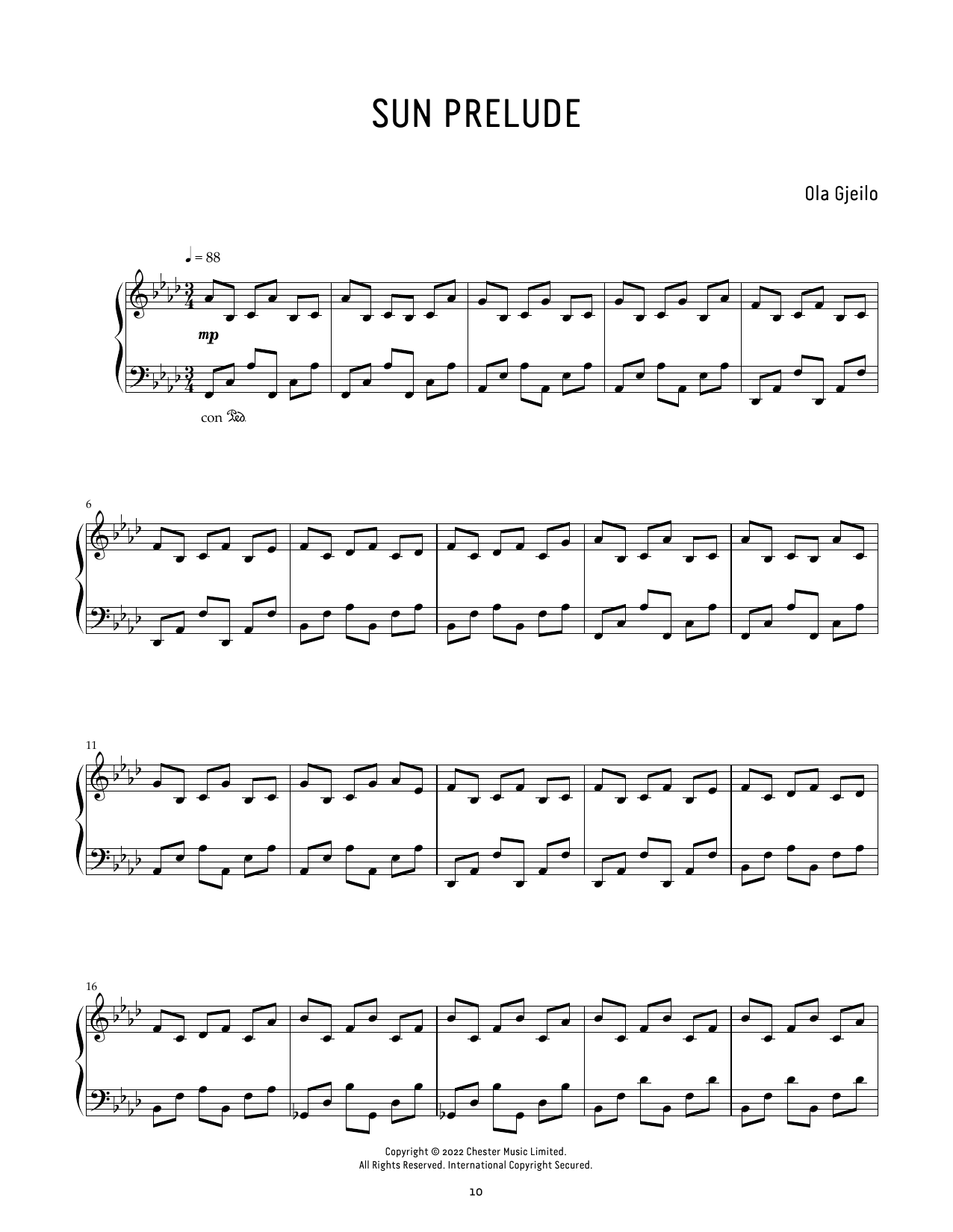 Ola Gjeilo Sun Prelude Sheet Music Notes & Chords for Piano Solo - Download or Print PDF