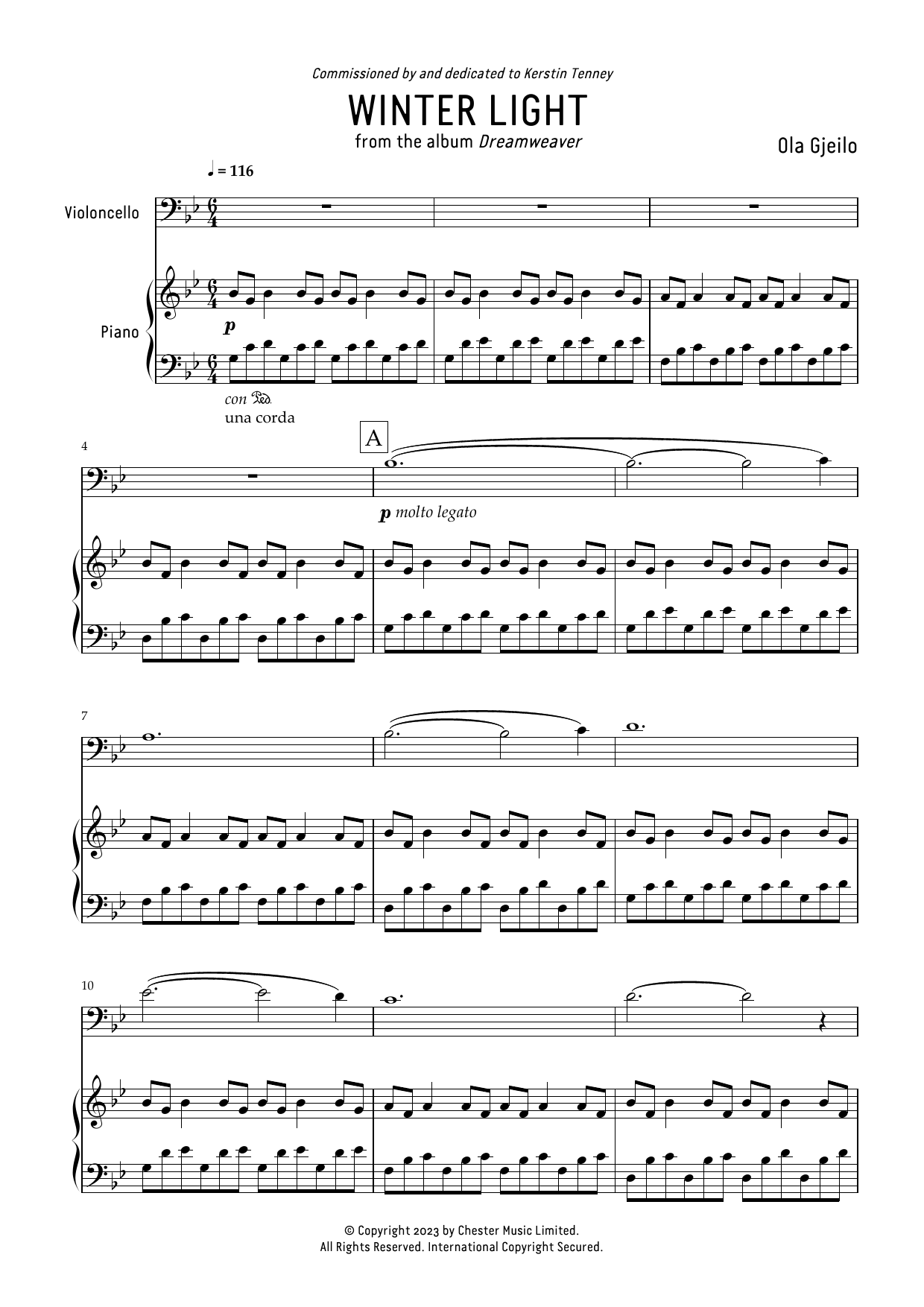 Ola Gjeilo Winter Light Sheet Music Notes & Chords for Cello and Piano - Download or Print PDF