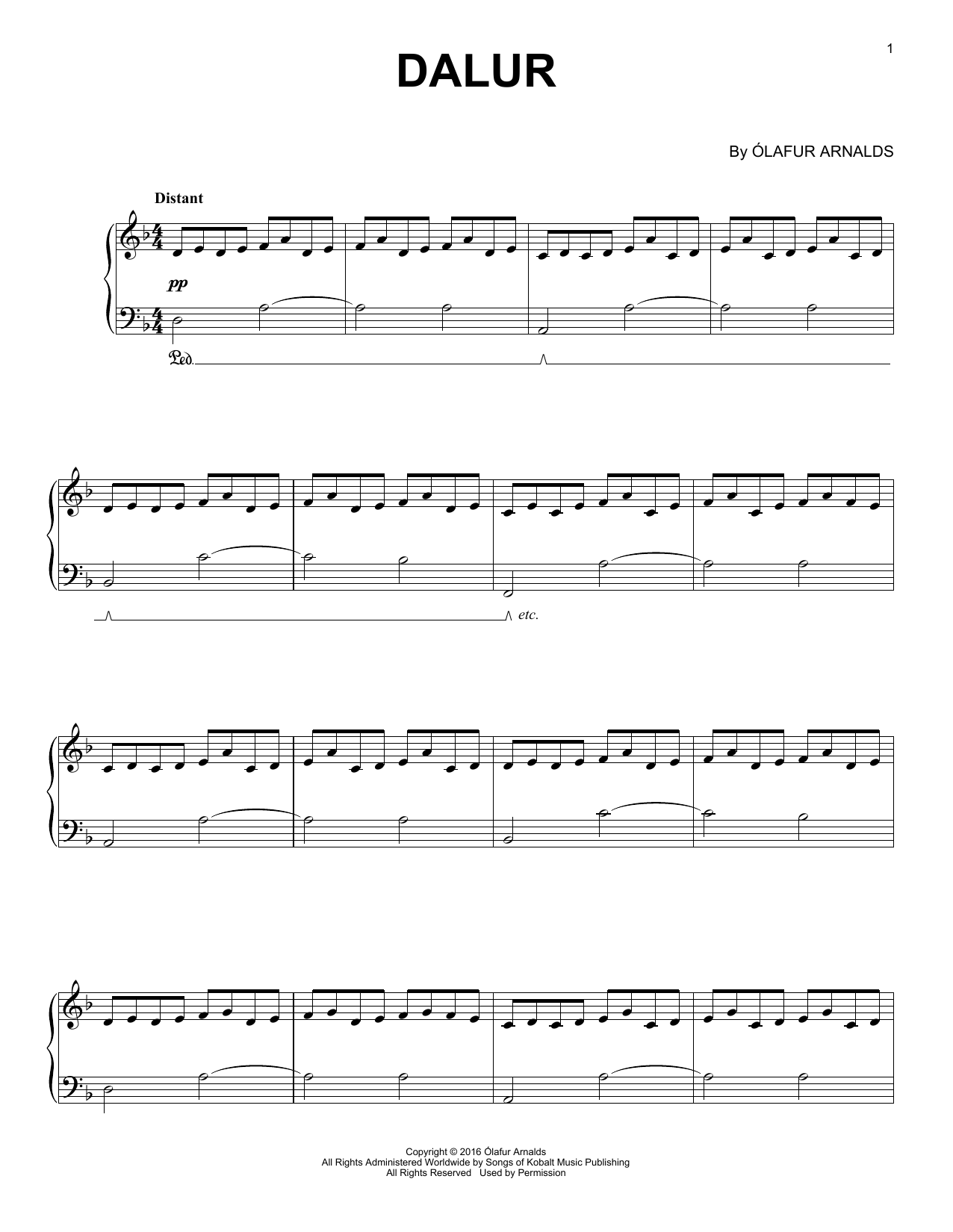 Ólafur Arnalds Dalur Sheet Music Notes & Chords for Piano Solo - Download or Print PDF