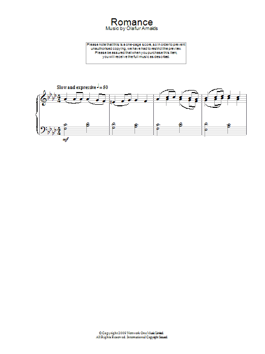 Olafur Arnalds Romance Sheet Music Notes & Chords for Piano - Download or Print PDF