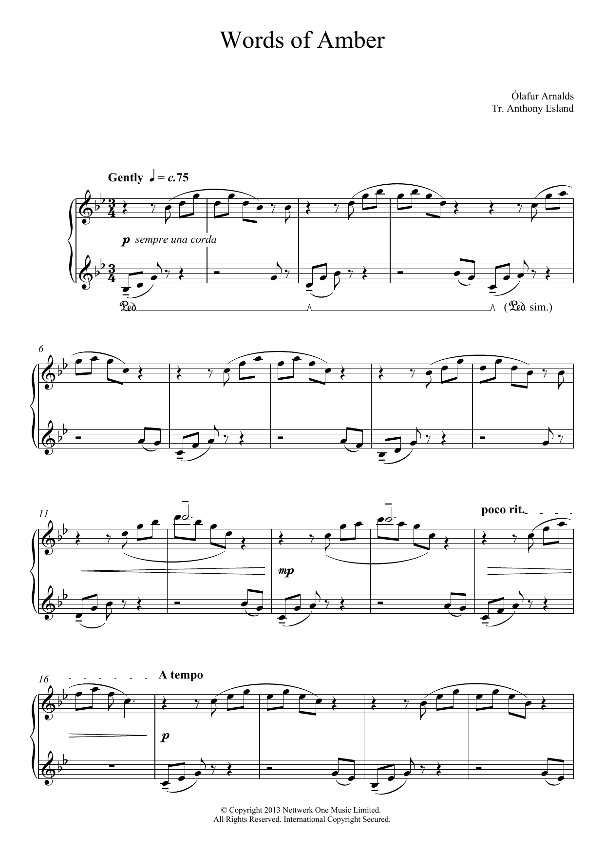 Olafur Arnalds Words Of Amber Sheet Music Notes & Chords for Piano - Download or Print PDF