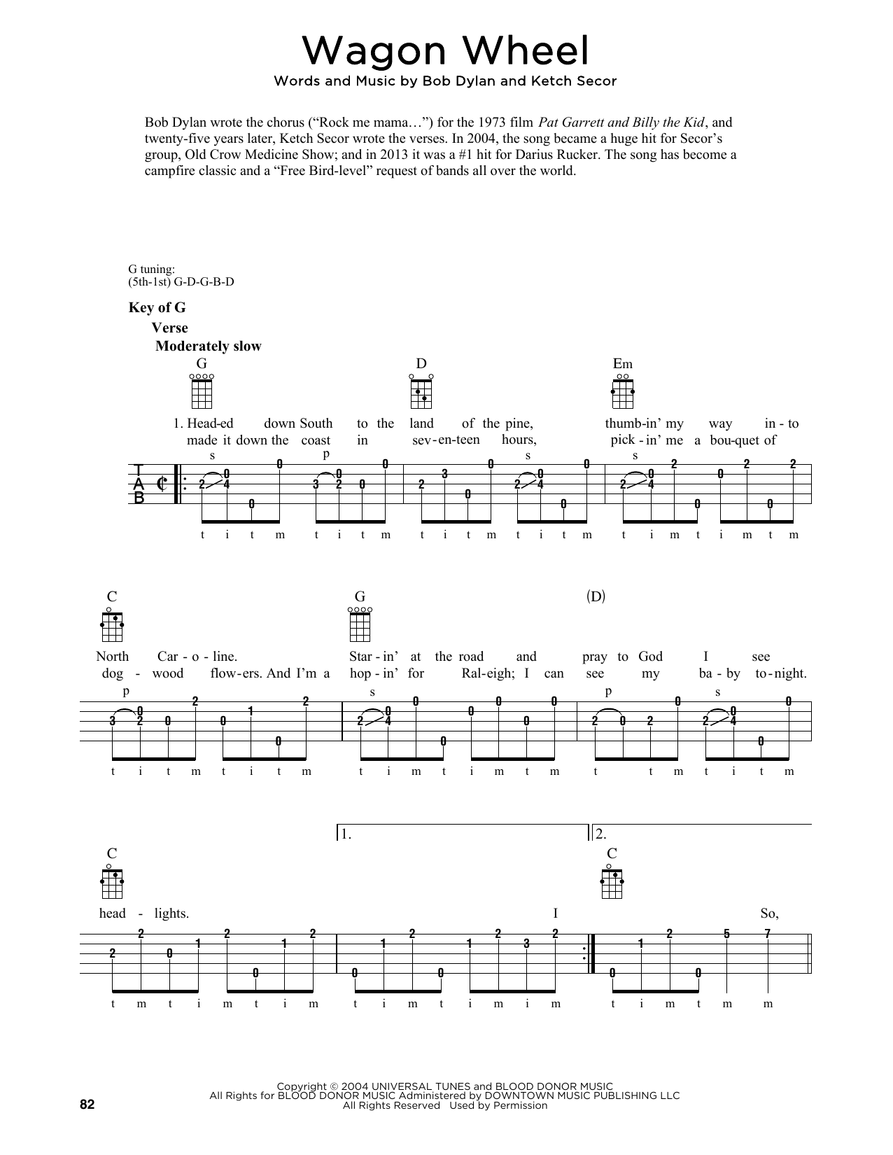 Old Crow Medicine Show Wagon Wheel (arr. Fred Sokolow) Sheet Music Notes & Chords for Banjo Tab - Download or Print PDF