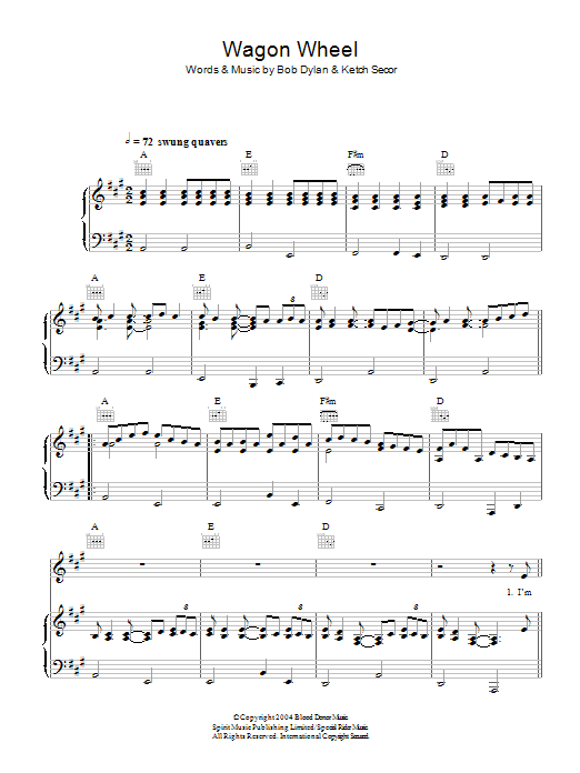 Old Crow Medicine Show Wagon Wheel Sheet Music Notes & Chords for MANCHD - Download or Print PDF