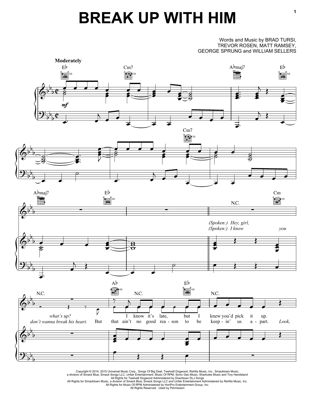 Old Dominion Break Up With Him Sheet Music Notes & Chords for Piano, Vocal & Guitar (Right-Hand Melody) - Download or Print PDF