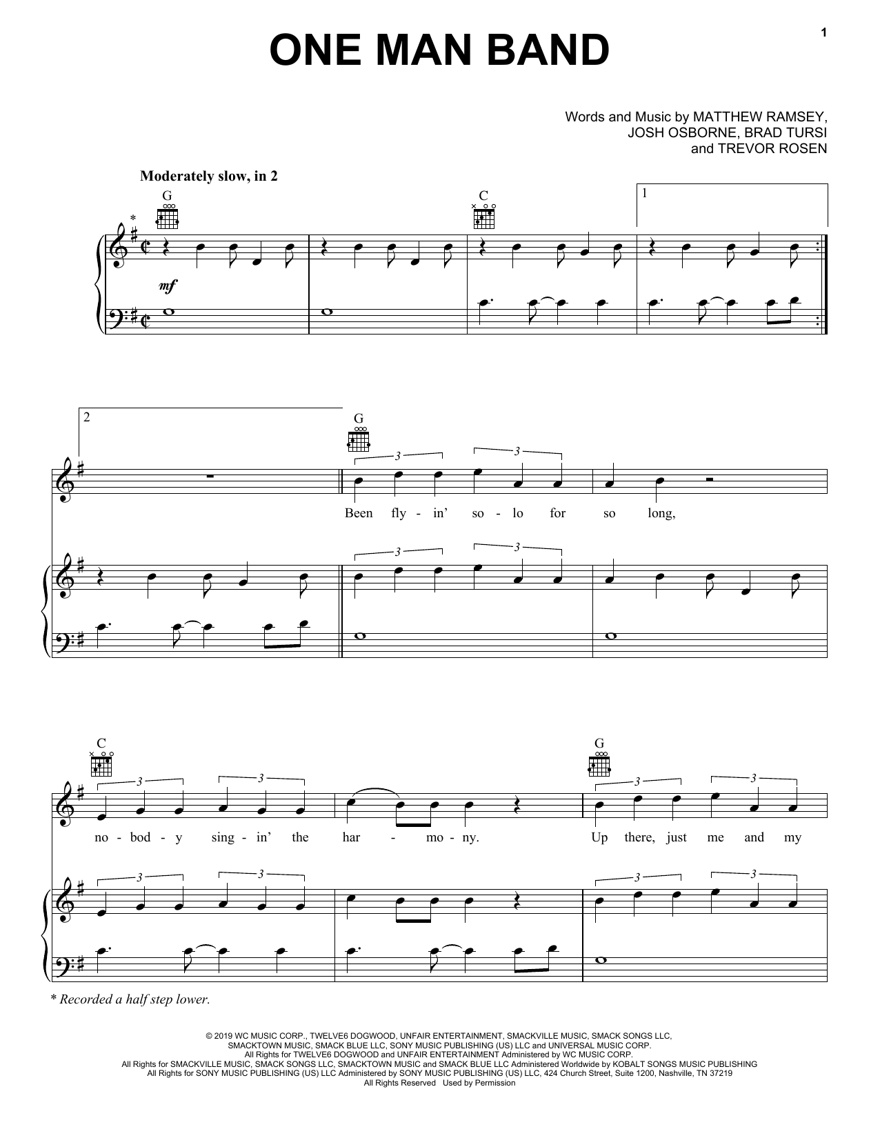 Old Dominion One Man Band Sheet Music Notes & Chords for Piano, Vocal & Guitar (Right-Hand Melody) - Download or Print PDF