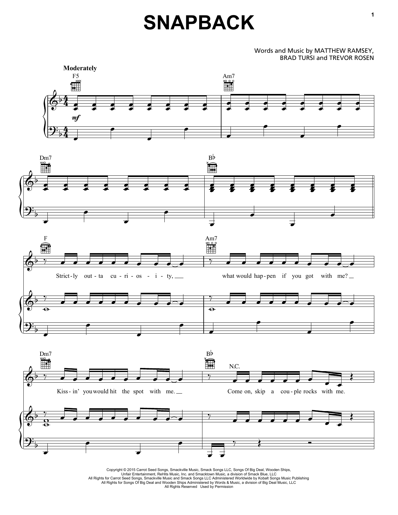 Old Dominion Snapback Sheet Music Notes & Chords for Piano, Vocal & Guitar (Right-Hand Melody) - Download or Print PDF