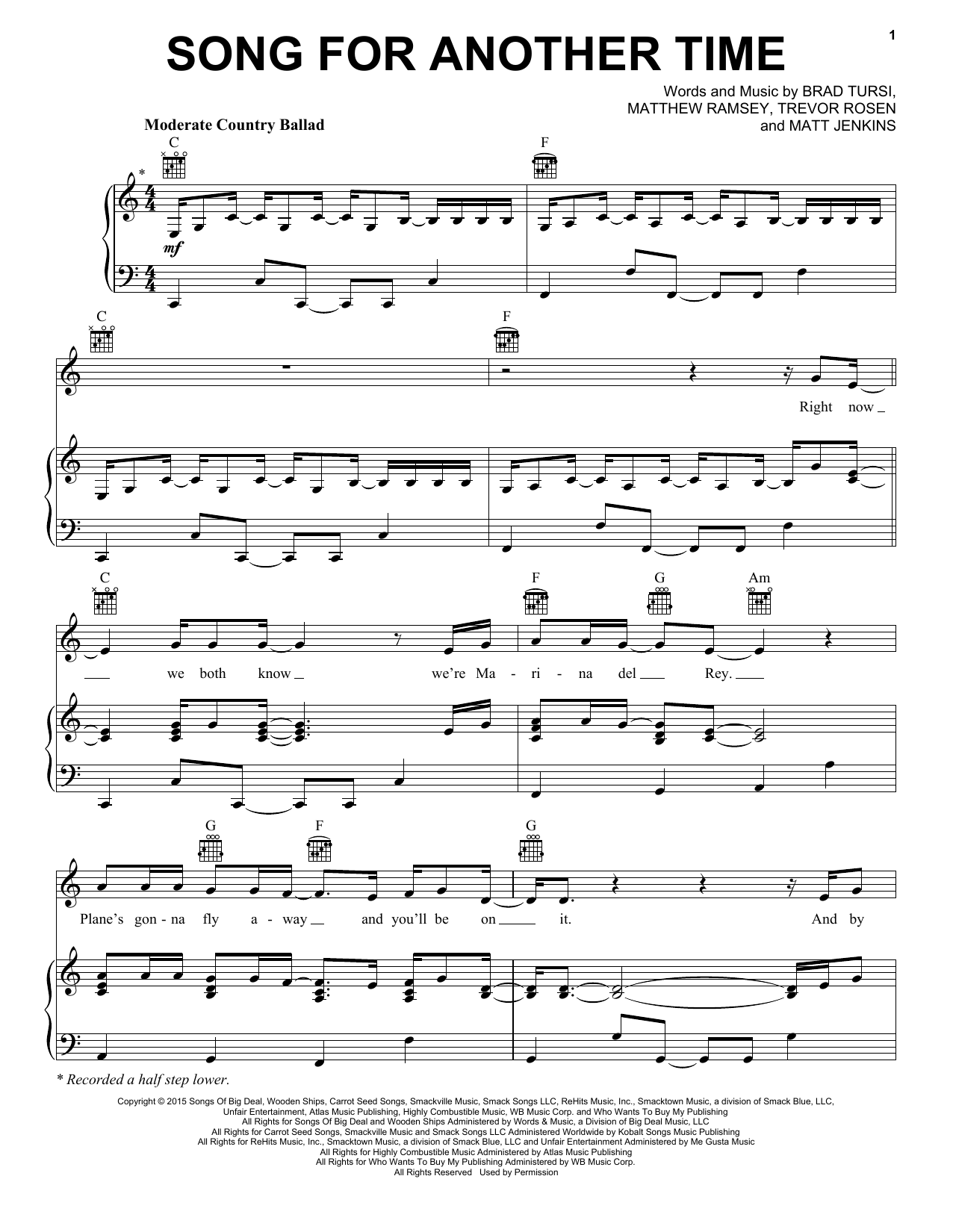 Old Dominion Song For Another Time Sheet Music Notes & Chords for Piano, Vocal & Guitar (Right-Hand Melody) - Download or Print PDF