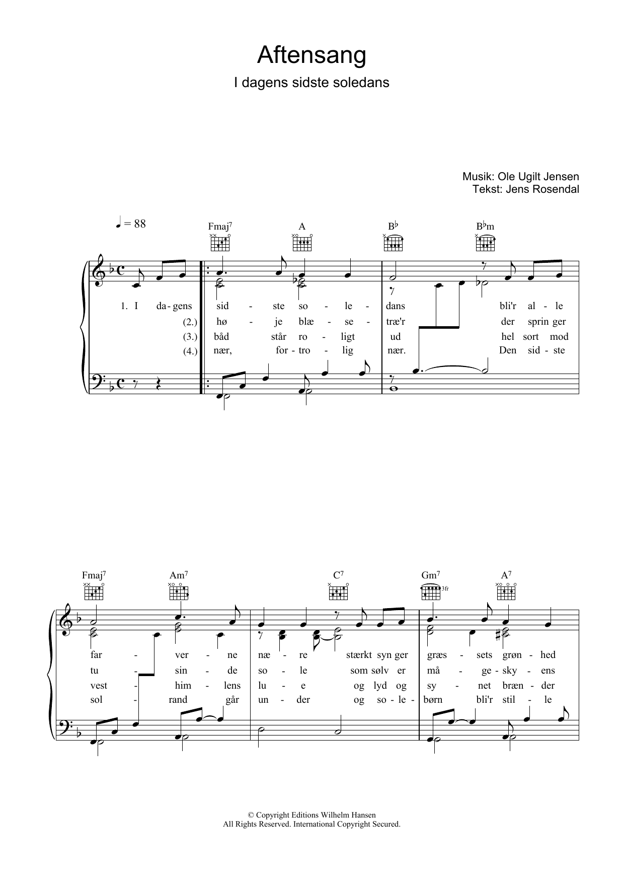 Ole Ugilt Jensen Aftensang I Dagens Sidste Soledans Sheet Music Notes & Chords for Piano, Vocal & Guitar (Right-Hand Melody) - Download or Print PDF