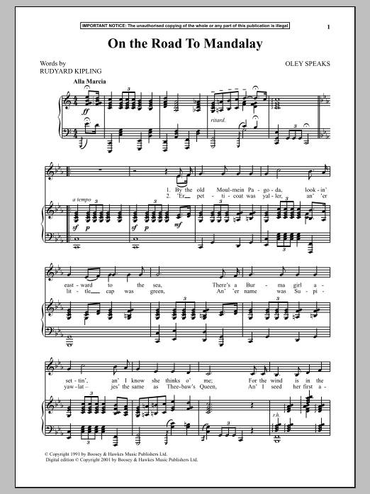Oley Speaks On The Road To Mandalay Sheet Music Notes & Chords for Melody Line, Lyrics & Chords - Download or Print PDF