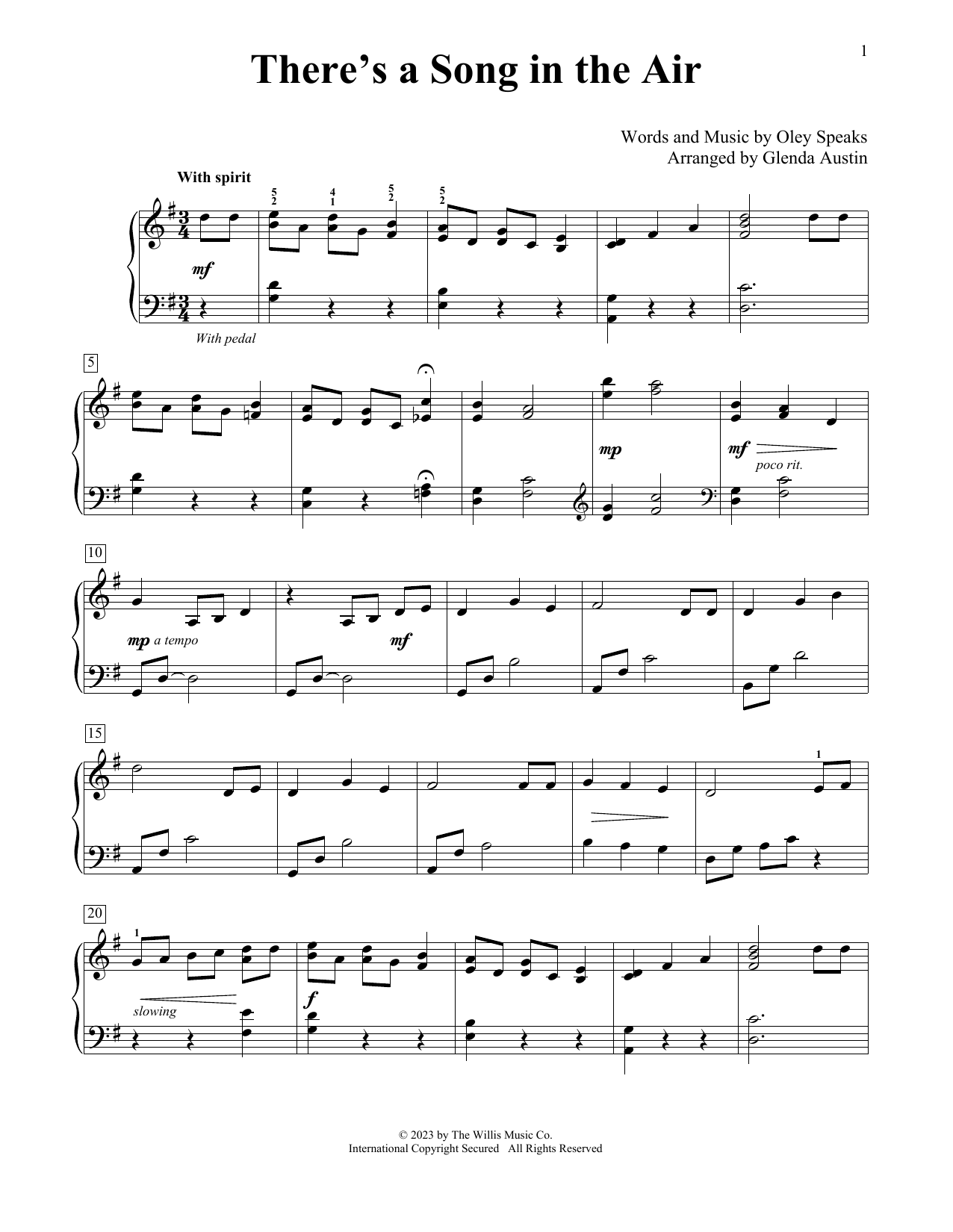 Oley Speaks There's A Song In The Air (arr. Glenda Austin) Sheet Music Notes & Chords for Educational Piano - Download or Print PDF