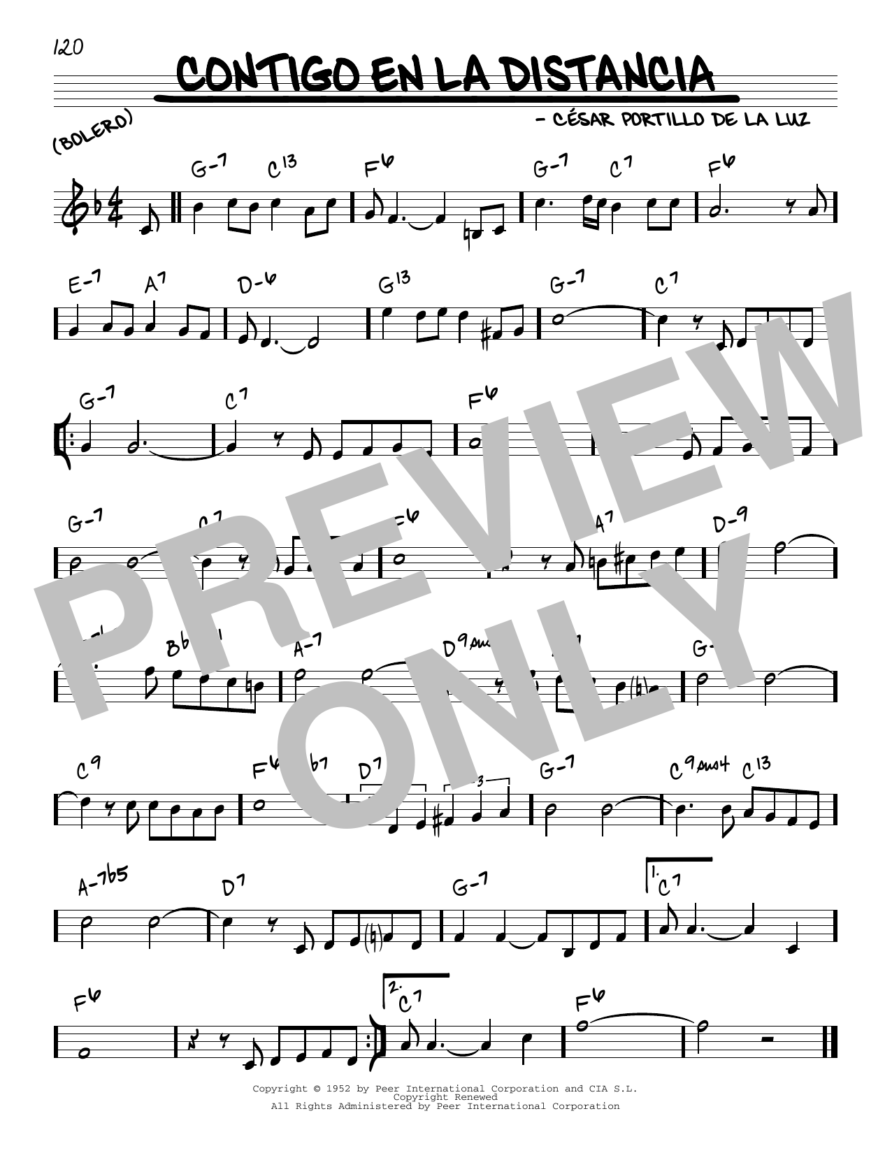 Olga Guillot Contigo En La Distancia Sheet Music Notes & Chords for Real Book – Melody & Chords - Download or Print PDF