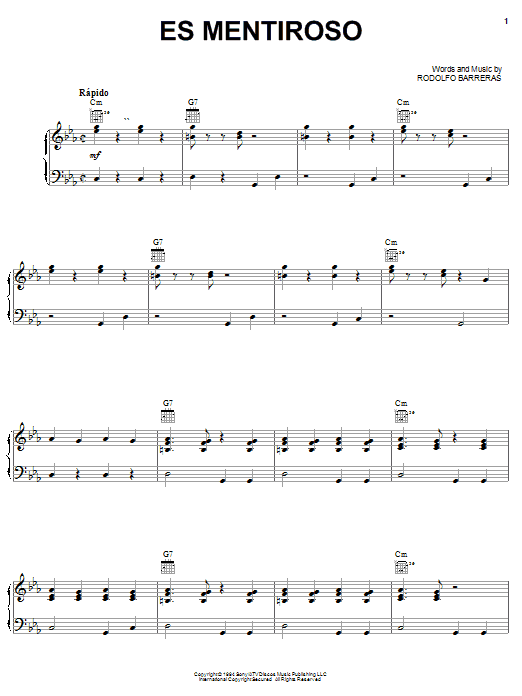 Olga Tanon Es Mentiroso Sheet Music Notes & Chords for Piano, Vocal & Guitar (Right-Hand Melody) - Download or Print PDF