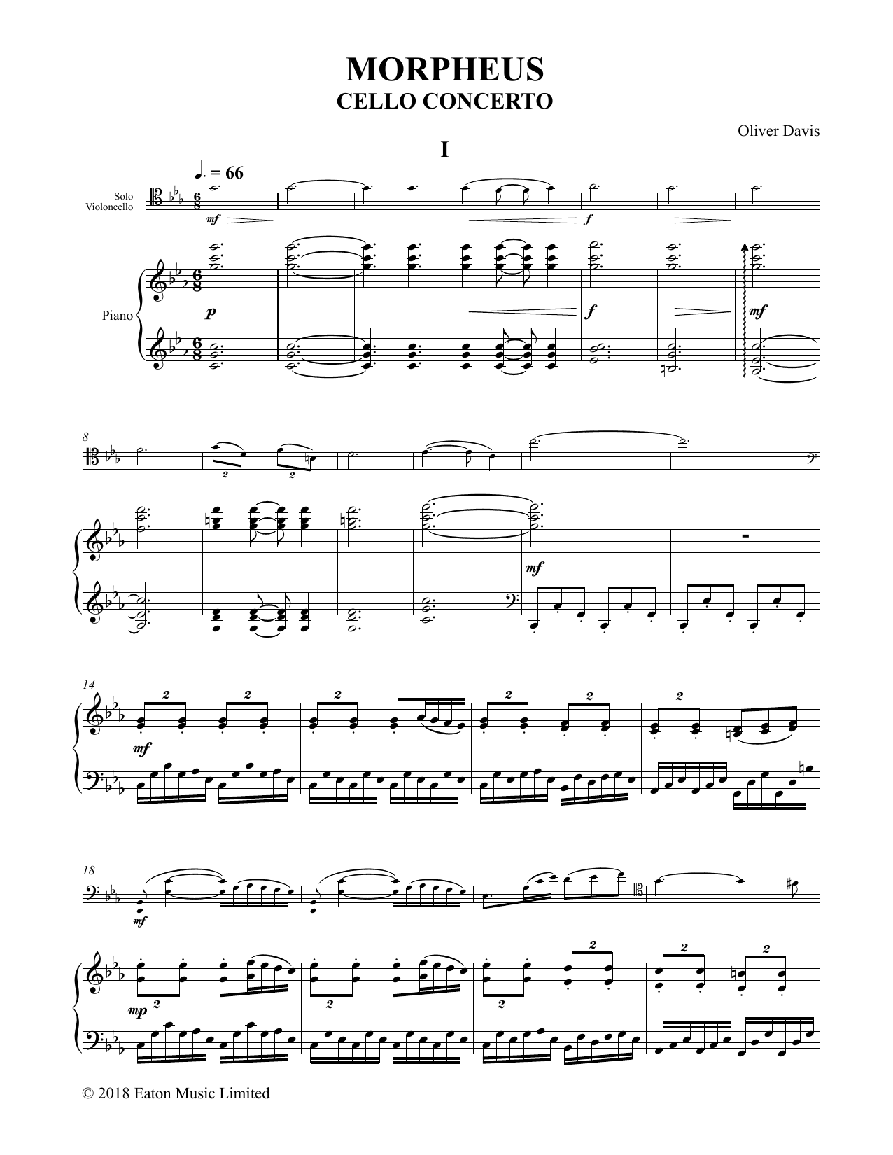 Oliver Davis Morpheus Sheet Music Notes & Chords for Cello and Piano - Download or Print PDF