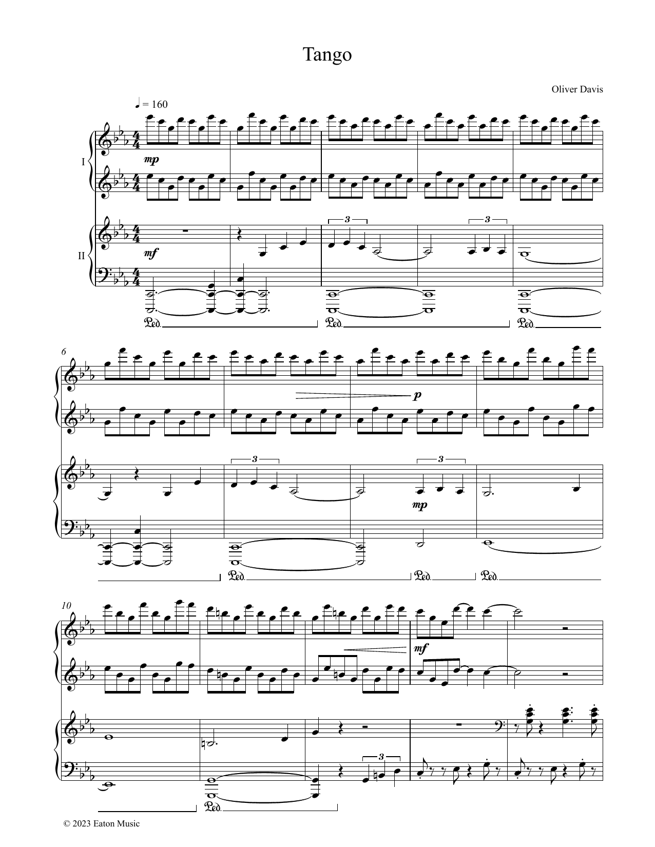 Oliver Davis Tango Sheet Music Notes & Chords for Piano Duet - Download or Print PDF