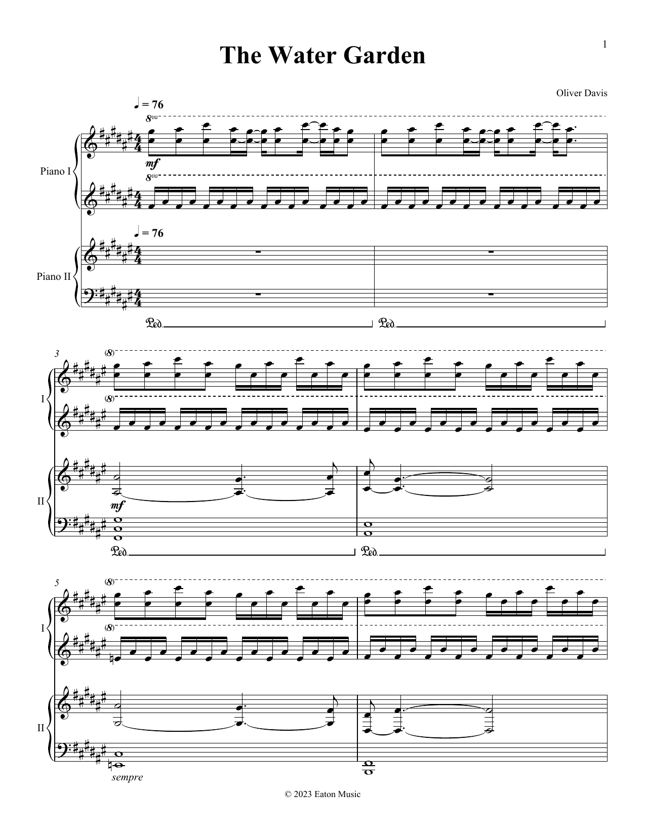 Oliver Davis The Water Garden Sheet Music Notes & Chords for Piano Duet - Download or Print PDF