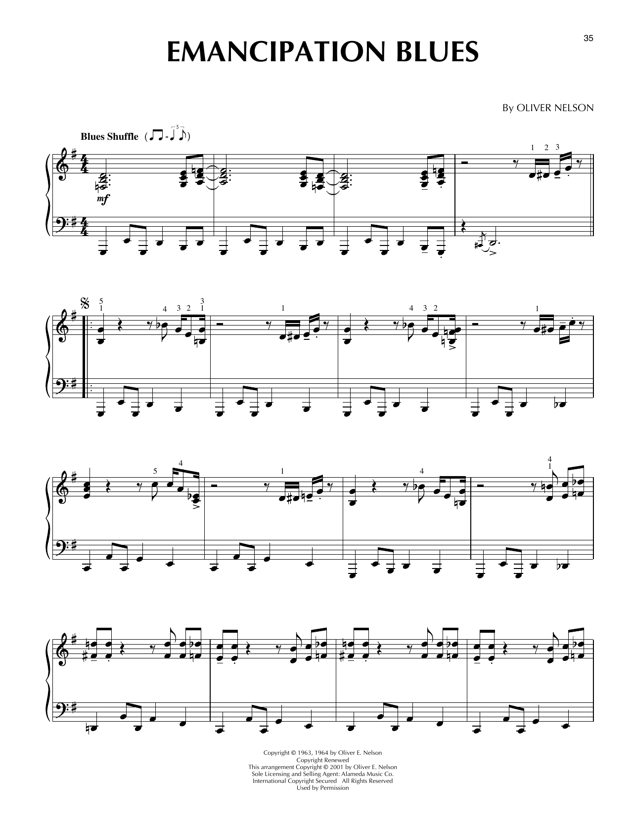 Oliver Nelson Emancipation Blues (arr. Brent Edstrom) Sheet Music Notes & Chords for Piano Solo - Download or Print PDF