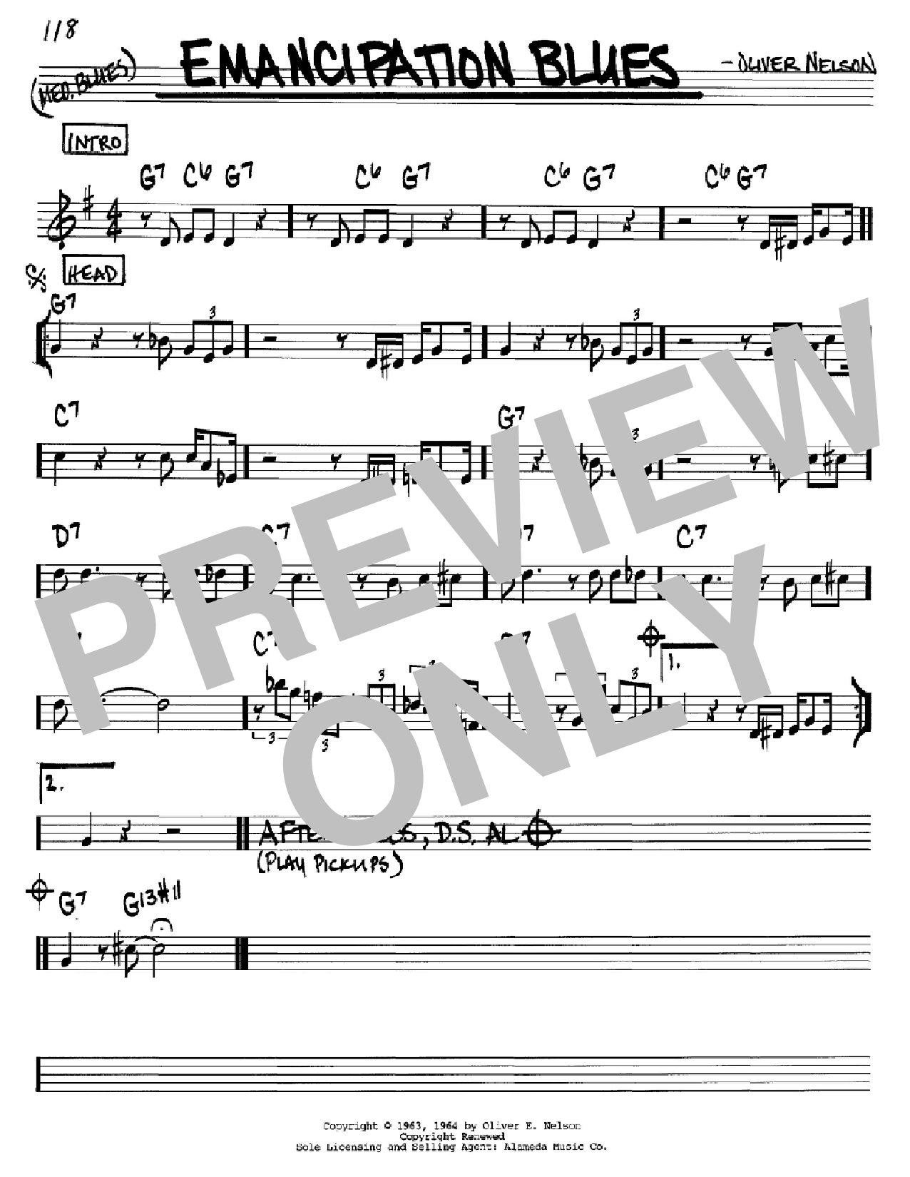 Oliver Nelson Emancipation Blues Sheet Music Notes & Chords for Real Book – Melody & Chords - Download or Print PDF