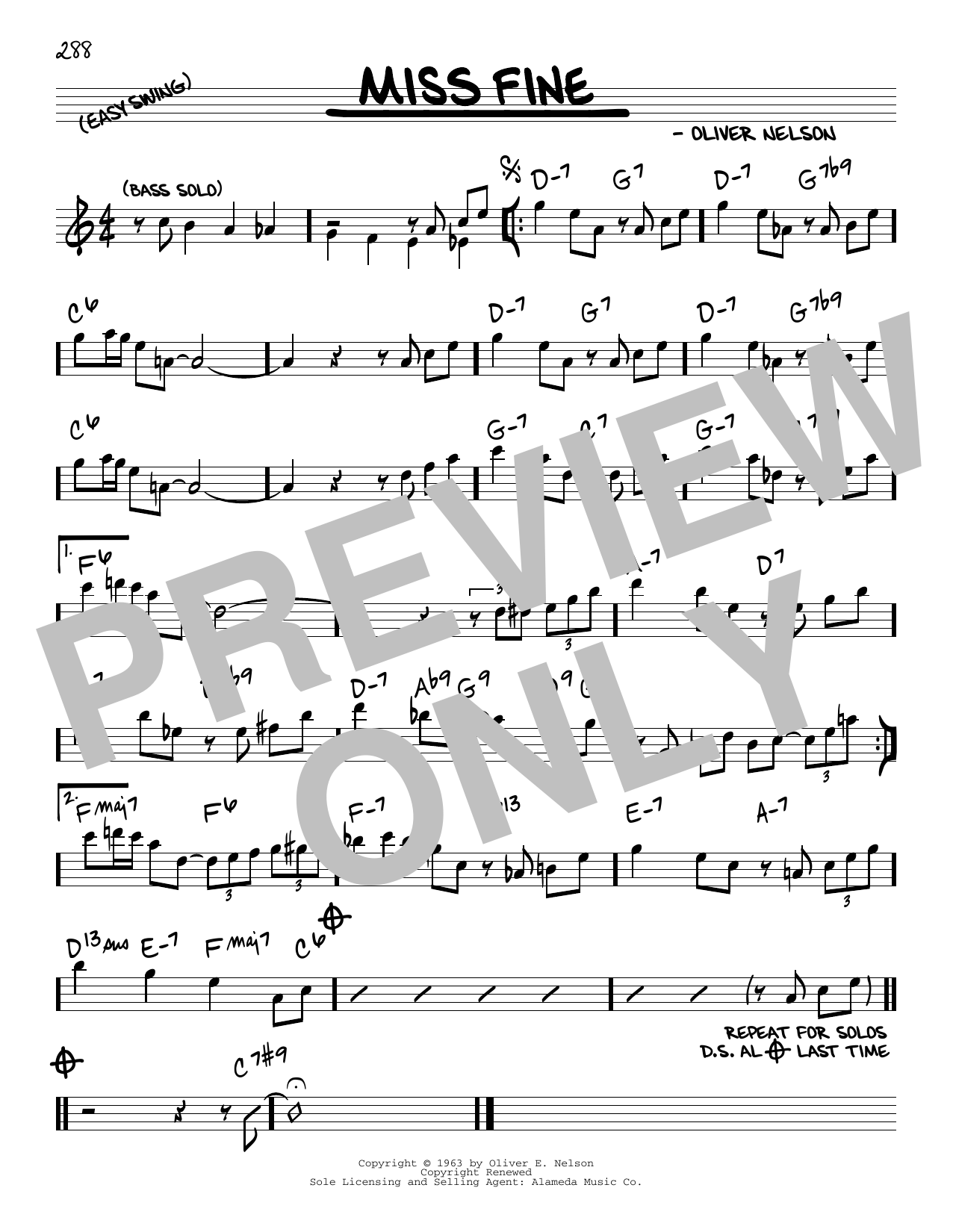 Oliver Nelson Miss Fine Sheet Music Notes & Chords for Real Book – Melody & Chords - Download or Print PDF