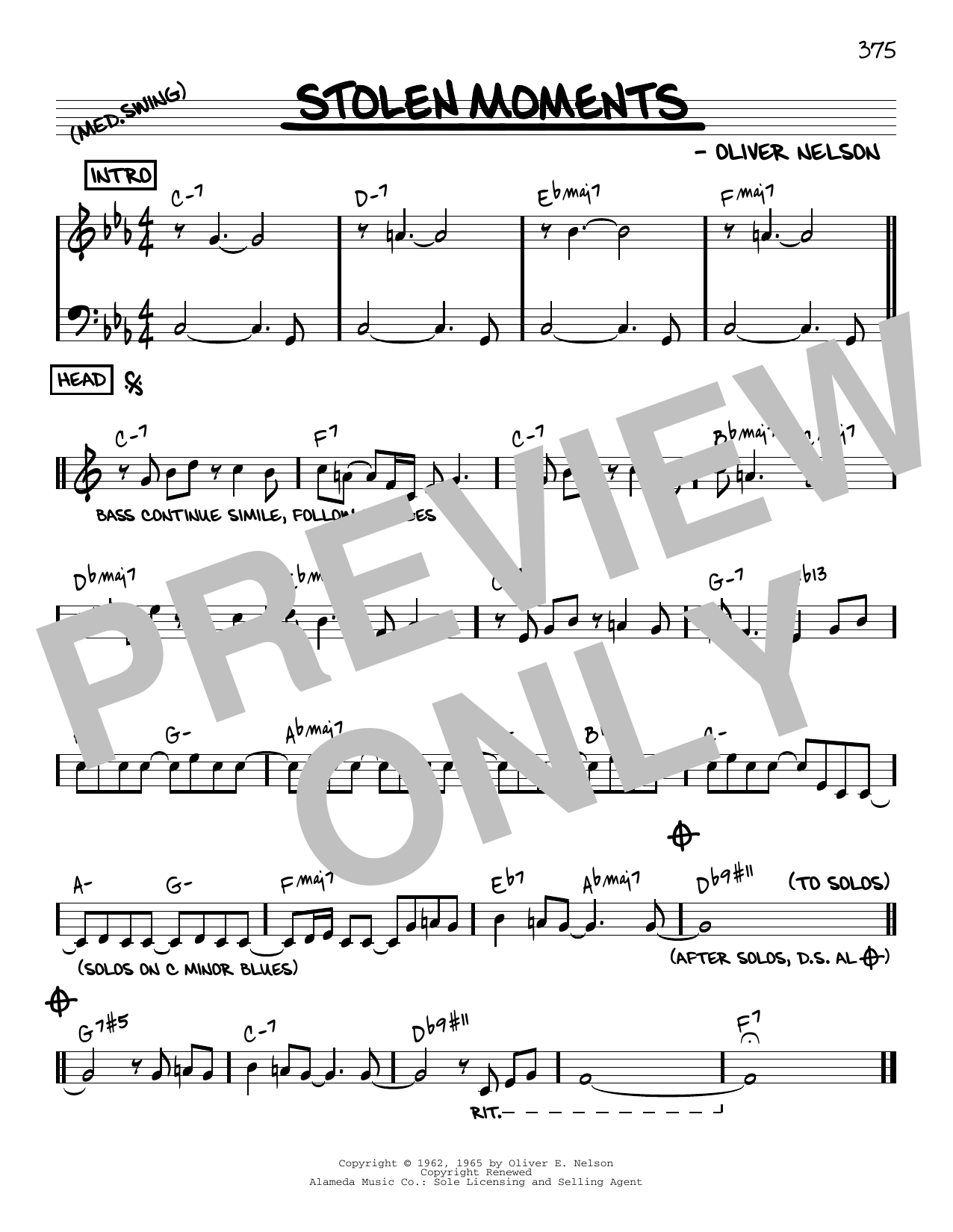 Oliver Nelson Stolen Moments [Reharmonized version] (arr. Jack Grassel) Sheet Music Notes & Chords for Real Book – Melody & Chords - Download or Print PDF