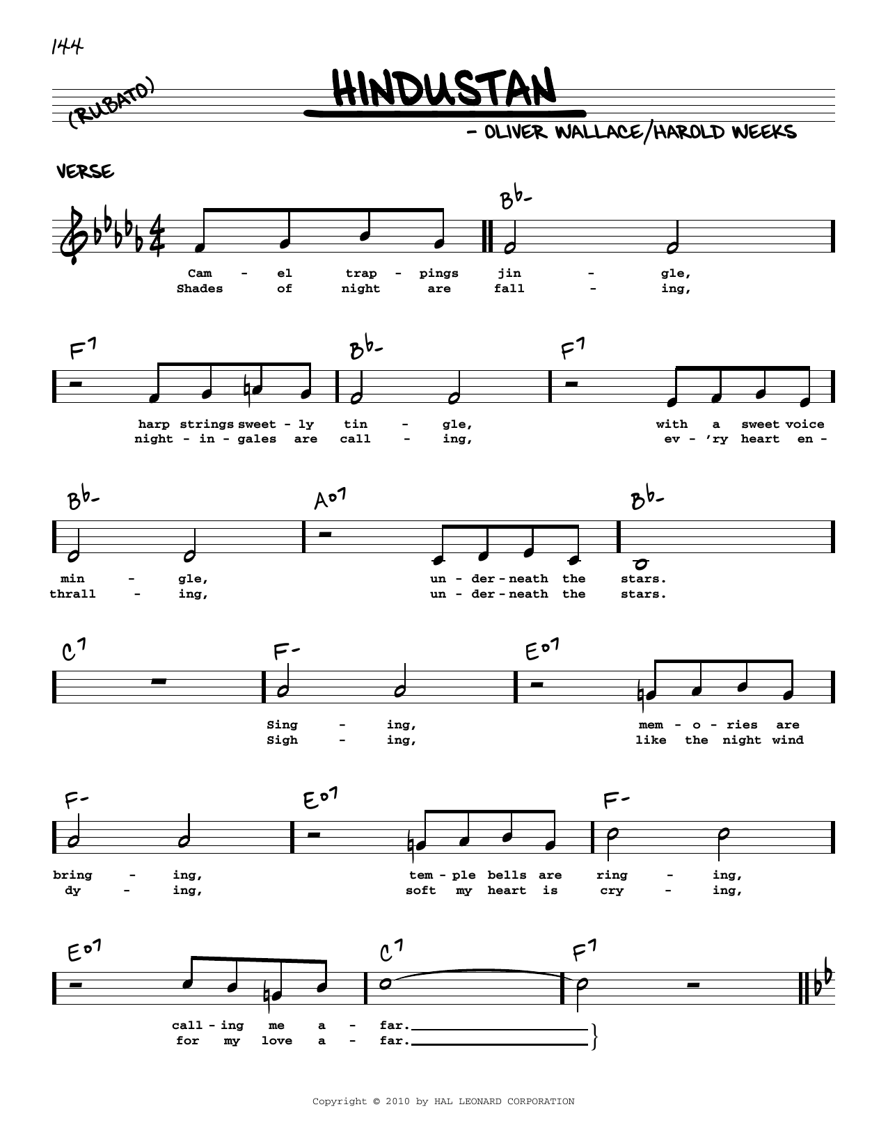 Oliver Wallace & Harold Weeks Hindustan (arr. Robert Rawlins) Sheet Music Notes & Chords for Real Book – Melody, Lyrics & Chords - Download or Print PDF