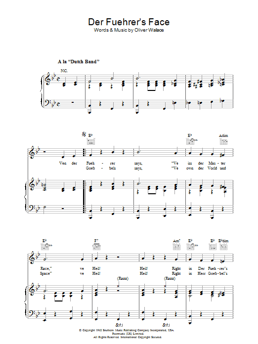 Oliver Wallace Der Fuehrer's Face Sheet Music Notes & Chords for Piano, Vocal & Guitar (Right-Hand Melody) - Download or Print PDF