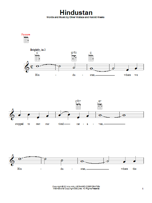 Oliver Wallace Hindustan Sheet Music Notes & Chords for Real Book – Melody & Chords - Download or Print PDF