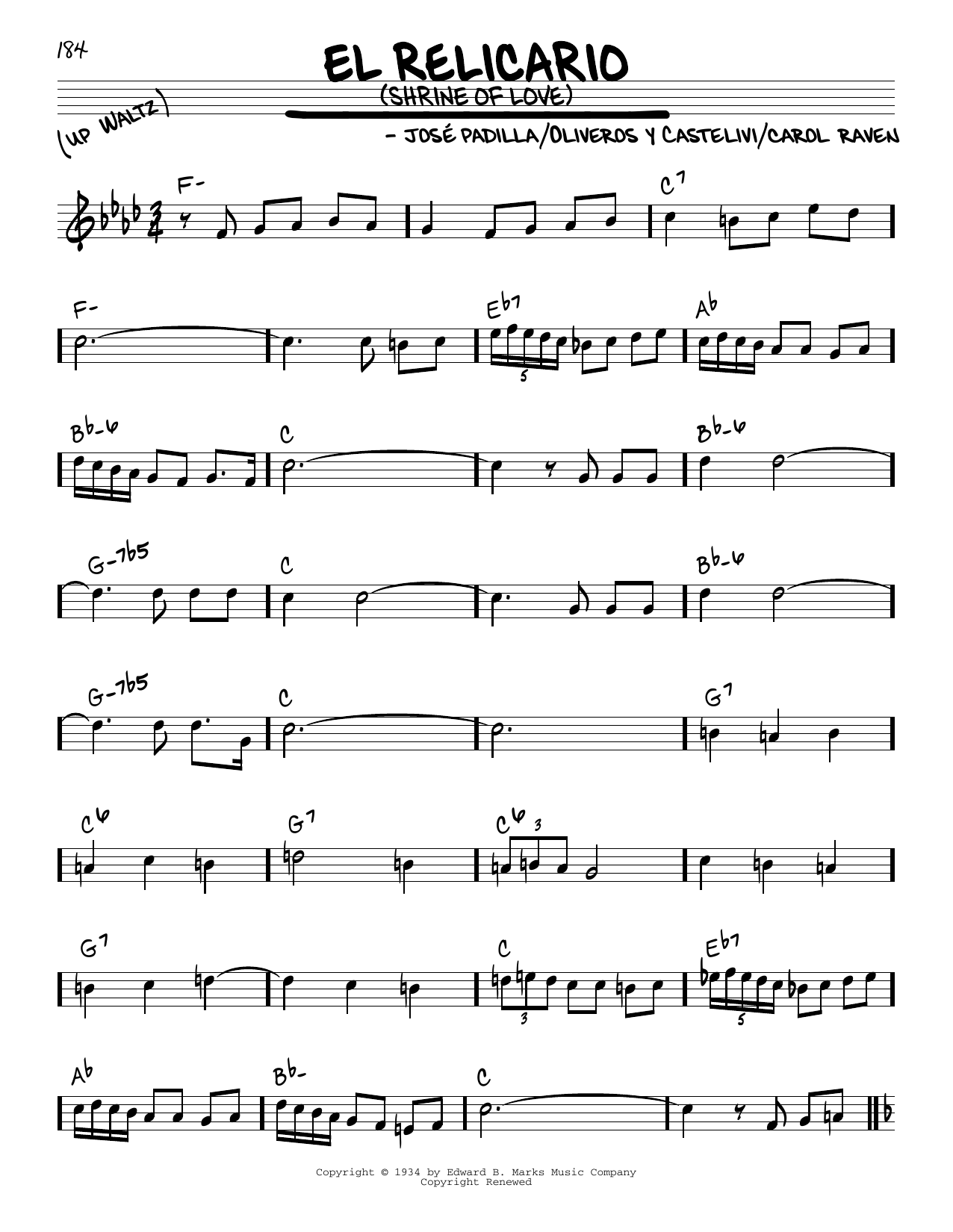 Oliveros y Castelivi El Relicario (Shrine Of Love) Sheet Music Notes & Chords for Real Book – Melody & Chords - Download or Print PDF