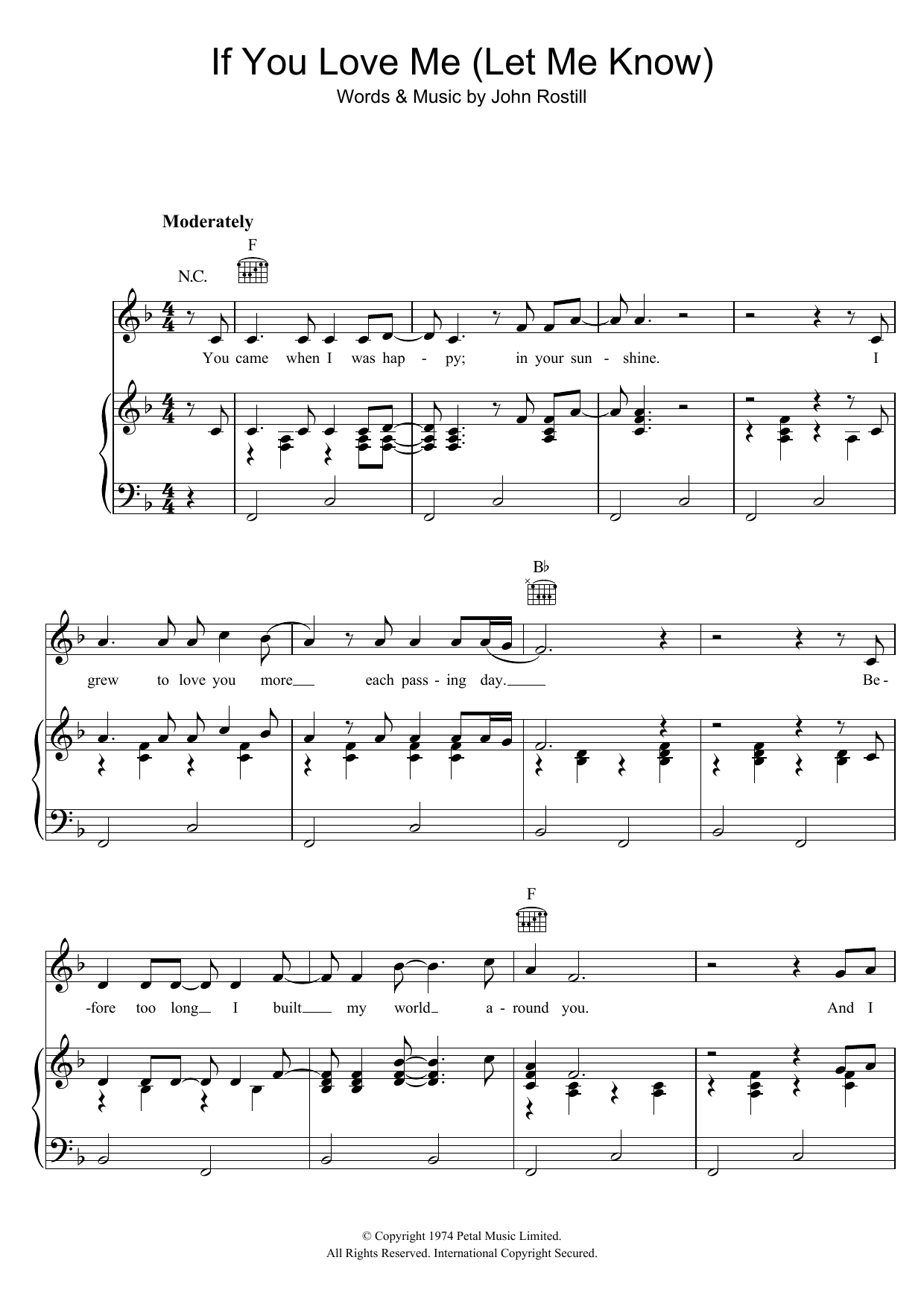 Elvis Presley If You Love Me (Let Me Know) Sheet Music Notes & Chords for Piano, Vocal & Guitar (Right-Hand Melody) - Download or Print PDF