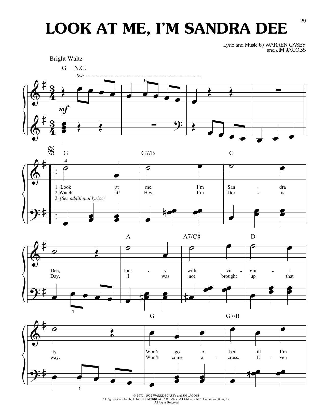 Olivia Newton-John Look At Me, I'm Sandra Dee (from Grease) Sheet Music Notes & Chords for Big Note Piano - Download or Print PDF