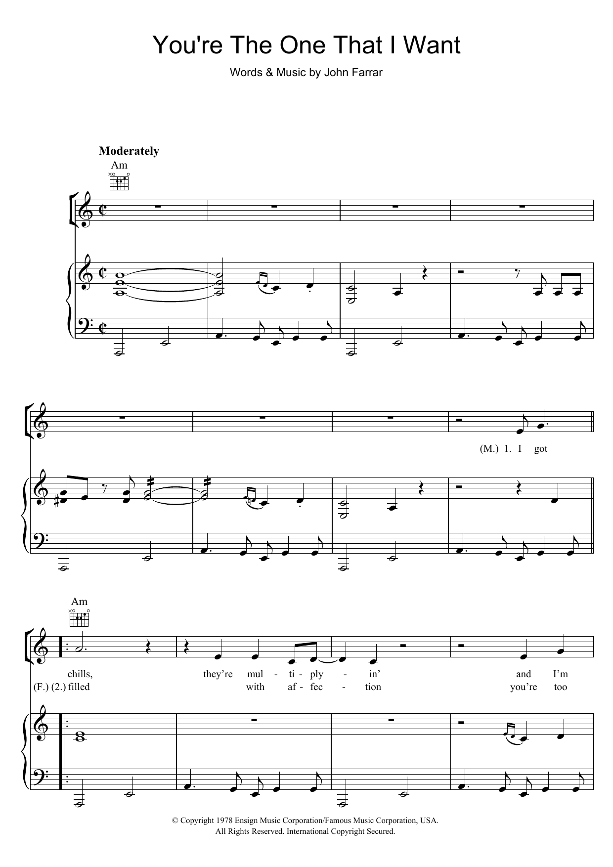 Olivia Newton-John You're The One That I Want (from Grease) Sheet Music Notes & Chords for Piano, Vocal & Guitar - Download or Print PDF