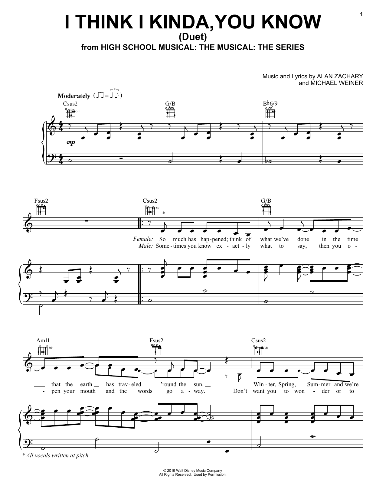 Olivia Rodrigo & Joshua Bassett I Think I Kinda, You Know (Duet) (from High School Musical: The Musical: The Series) Sheet Music Notes & Chords for Piano, Vocal & Guitar (Right-Hand Melody) - Download or Print PDF