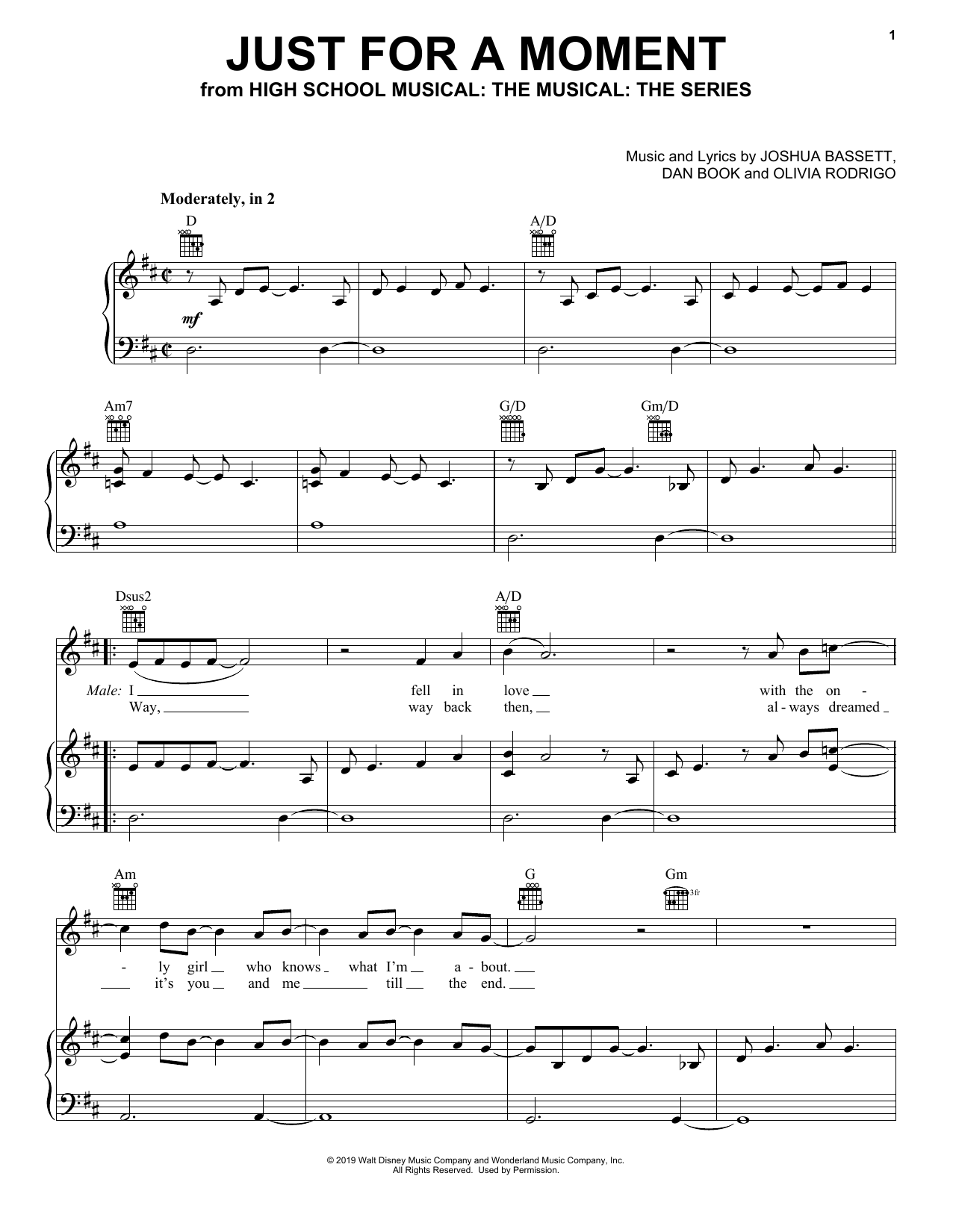 Olivia Rodrigo & Joshua Bassett Just For A Moment (from High School Musical: The Musical: The Series) Sheet Music Notes & Chords for Piano, Vocal & Guitar (Right-Hand Melody) - Download or Print PDF