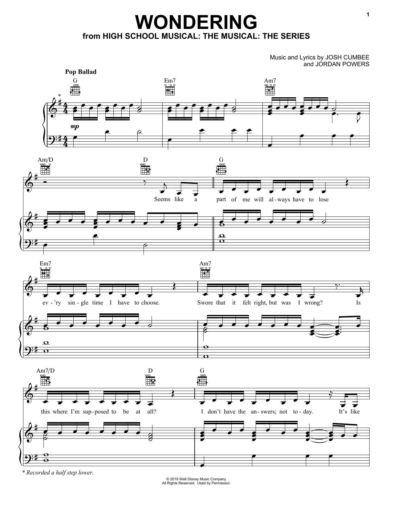Olivia Rodrigo & Julia Lester Wondering (from High School Musical: The Musical: The Series) Sheet Music Notes & Chords for Piano, Vocal & Guitar (Right-Hand Melody) - Download or Print PDF