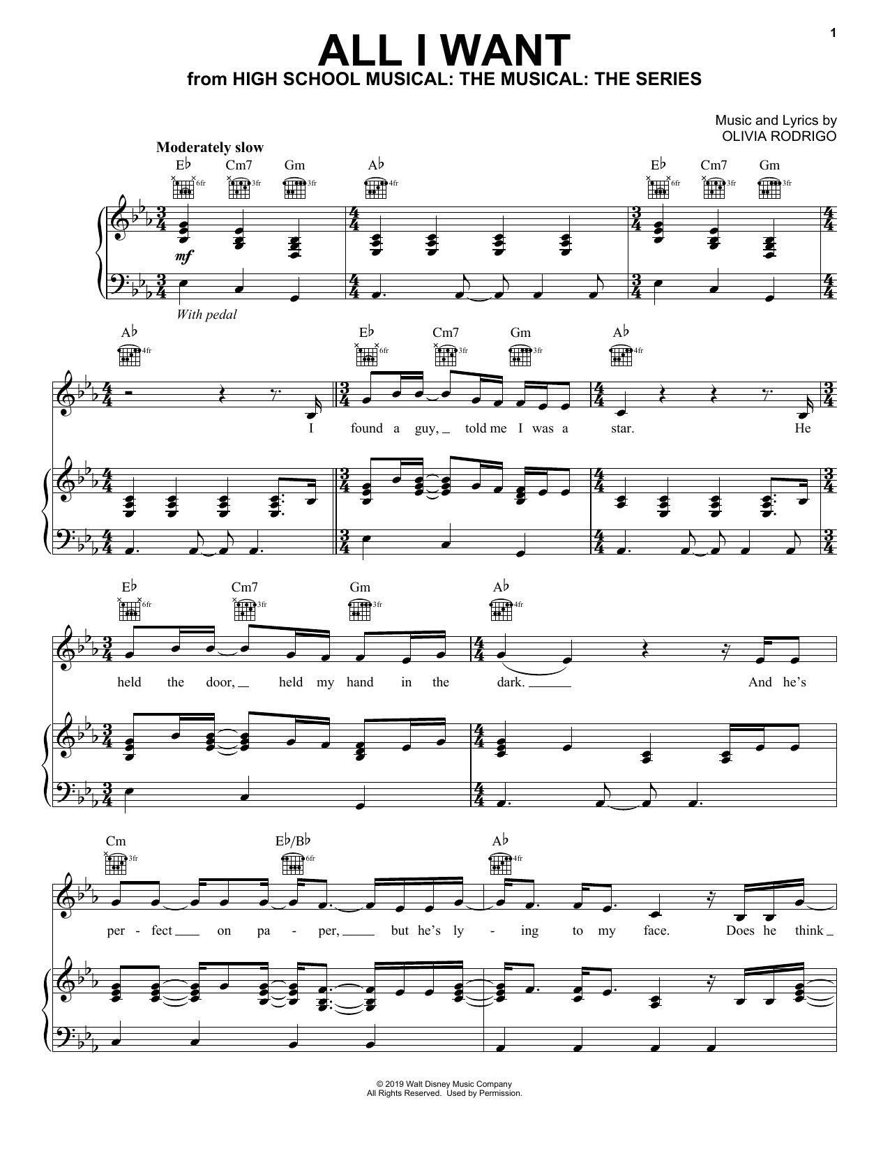 Olivia Rodrigo All I Want (from High School Musical: The Musical: The Series) Sheet Music Notes & Chords for Piano, Vocal & Guitar (Right-Hand Melody) - Download or Print PDF