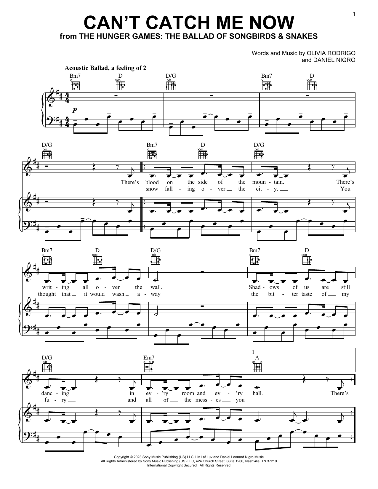 Olivia Rodrigo Can't Catch Me Now (from The Hunger Games: The Ballad of Songbirds & Snakes) Sheet Music Notes & Chords for Easy Piano - Download or Print PDF