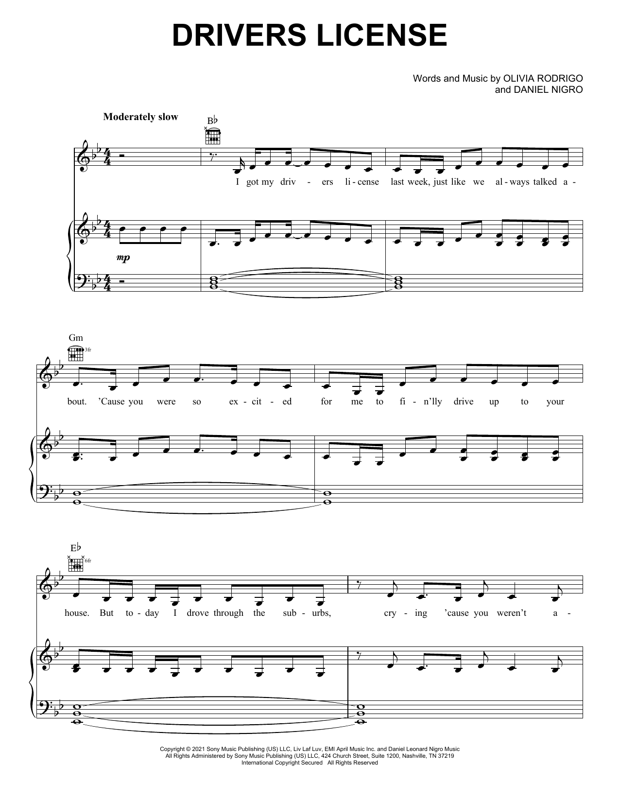 Olivia Rodrigo drivers license Sheet Music Notes & Chords for Very Easy Piano - Download or Print PDF