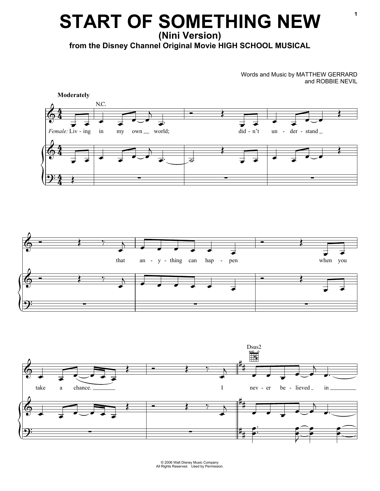 Olivia Rodrigo Start Of Something New (Nini version) (from High School Musical: The Musical: The Series) Sheet Music Notes & Chords for Piano, Vocal & Guitar (Right-Hand Melody) - Download or Print PDF