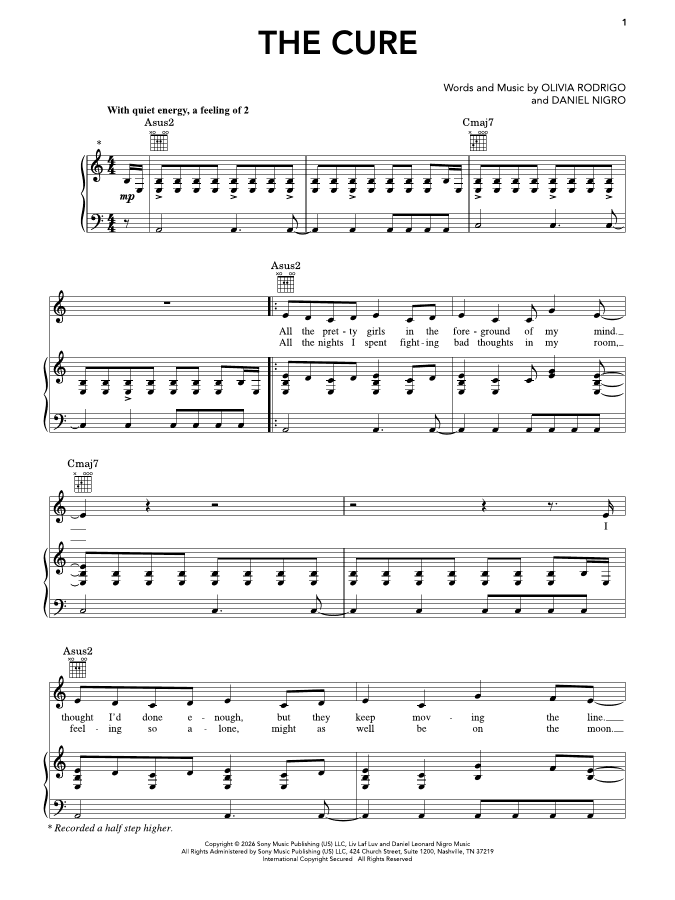 Olivia Rodrigo the cure Sheet Music Notes & Chords for Super Easy Piano - Download or Print PDF
