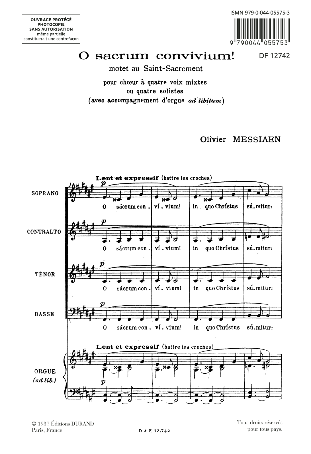Olivier Messiaen O Sacrum Convivium! Sheet Music Notes & Chords for SATB Choir - Download or Print PDF