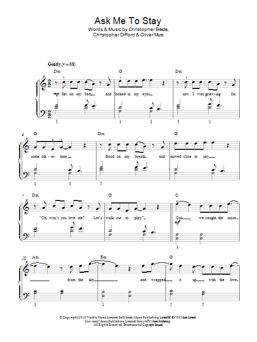 Olly Murs Ask Me To Stay Sheet Music Notes & Chords for Beginner Piano - Download or Print PDF