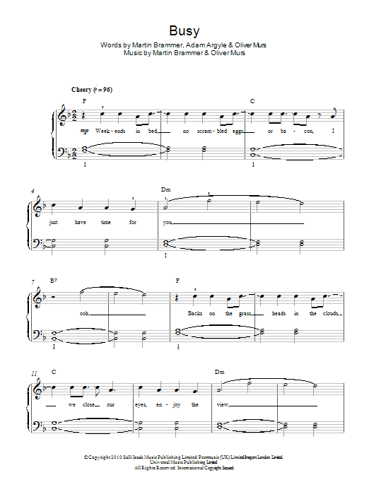 Olly Murs Busy Sheet Music Notes & Chords for Beginner Piano - Download or Print PDF