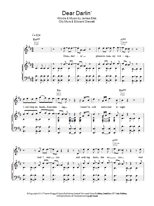 Olly Murs Dear Darlin' Sheet Music Notes & Chords for 5-Finger Piano - Download or Print PDF