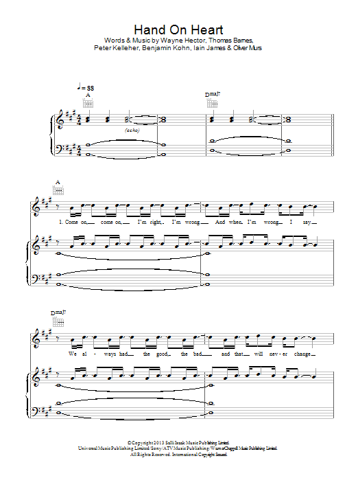 Olly Murs Hand On Heart Sheet Music Notes & Chords for Keyboard - Download or Print PDF