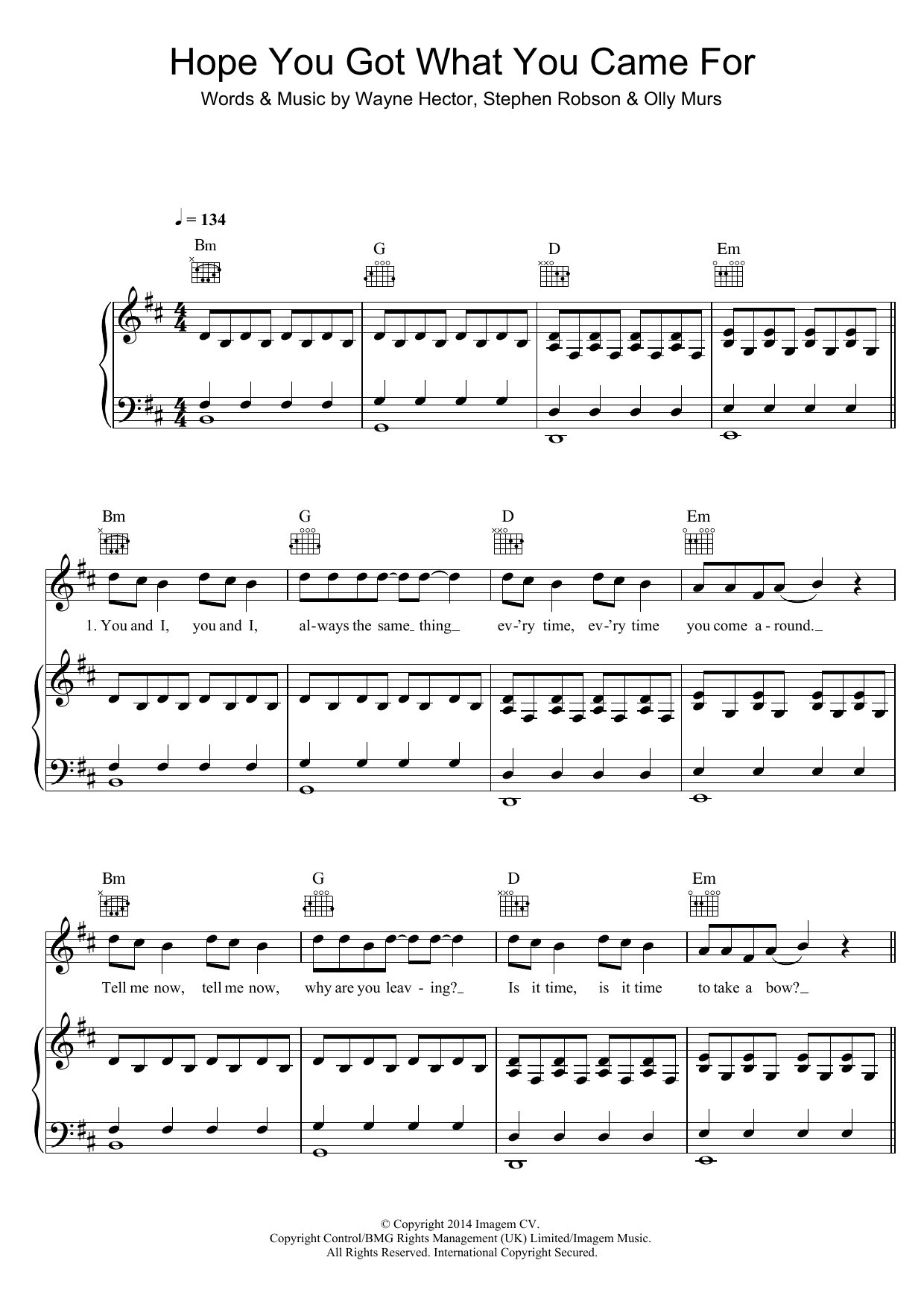 Olly Murs Hope You Got What You Came For Sheet Music Notes & Chords for Piano, Vocal & Guitar (Right-Hand Melody) - Download or Print PDF