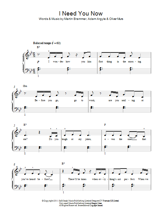 Olly Murs I Need You Now Sheet Music Notes & Chords for Beginner Piano - Download or Print PDF