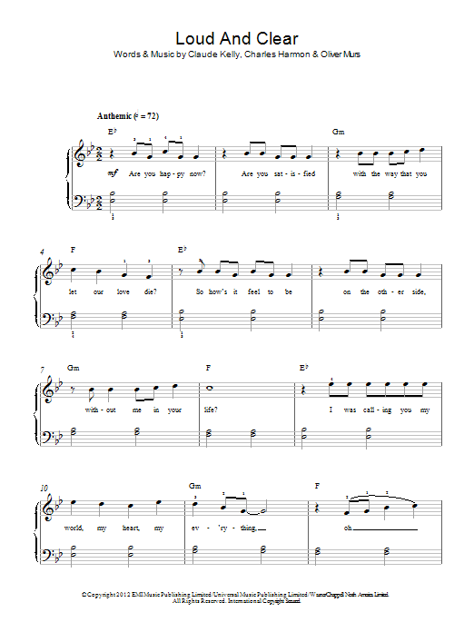 Olly Murs Loud & Clear Sheet Music Notes & Chords for Beginner Piano - Download or Print PDF