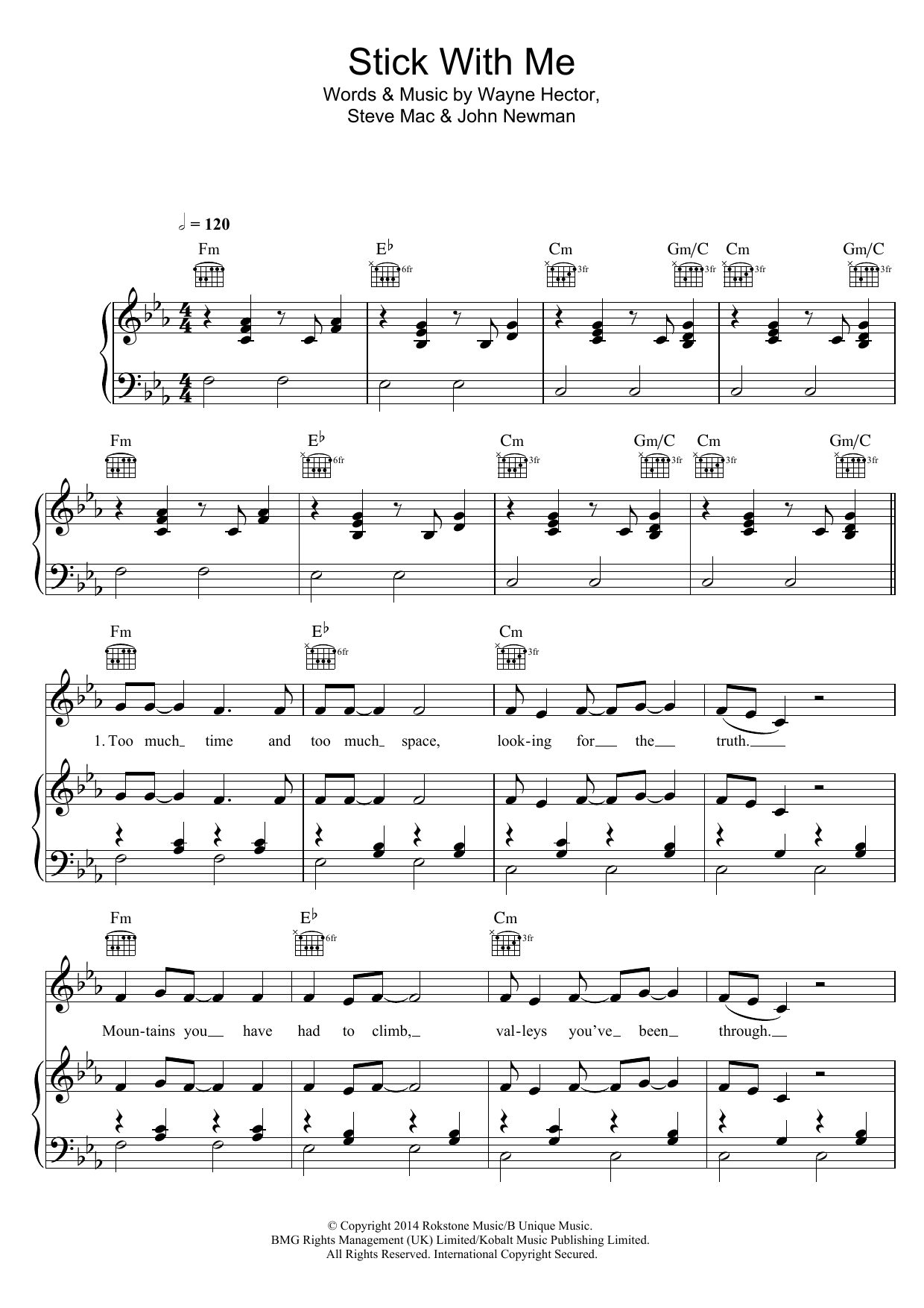 Olly Murs Stick With Me Sheet Music Notes & Chords for Piano, Vocal & Guitar (Right-Hand Melody) - Download or Print PDF